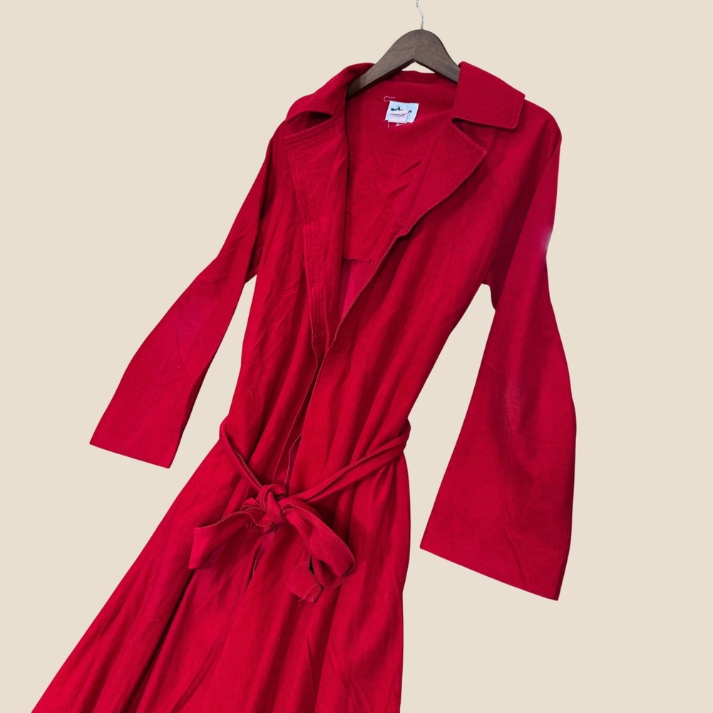 Vintage 70s Mr Jac Jr Velvet Robe Women 11 Red Belted Long Sleeve Martin Marks